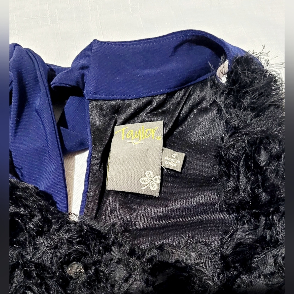Taylor Navy Blue Pleated With Black Ruffle Sleeveless Shift Tent Tunic Dress 4 - Picture 3 of 10